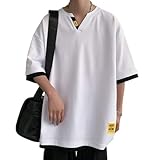 [PenBille] 半袖tシャツ メンズ 夏服 涼しい ティーシャツ vネック Tシャツ 大きいサイズ 人気 ロンt カジュアル 無地 トップス かっこいい 春 夏 柔らかい肌触り 快適 White M