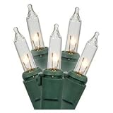 General 00100 - 100 Light 23.5' Miniature Green Wire Clear Christmas Light String Set with 3" Spacin