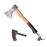 Adler Rheinland Hatchetはドイツ製です。 厚手のレザーボタンスナップシースはスペイン製です。 コットンギフト/ストレージバッグはアメリカ製です。