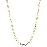 Kooljewelry 14Kイエローゴールド 3.2mm 光沢カプセルペーパークリップチェーンネックレス (18/20/24/30/36インチ), 金属