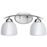Tangkula 2-light Vanityライト壁マウントサテンニッケル仕上げガラスシェードバスルームベッドルームUL e26
