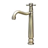洗面水栓 蛇口 水栓金具 単水栓 クロスハンドル トールタイプ アンティークゴールド（古金） [奥行18×吐水口高19cm] INK-0302080H