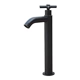 洗面水栓 蛇口 水栓金具 単水栓 クロスハンドル トールタイプ ブラック（黒） [奥行16×吐水口高22.5cm] INK-0302053H