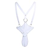 (アイム)iiniim　メンズ　セクシー　レザー調　連体服　インナー　ベスト　ボディスーツ　ランジェーリ　過激　レオタード　カバーオール　誘惑　魅力　情趣　開放感　ワイルド　シースルー　露尻 シルバー フリーサイズ