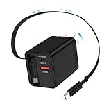 Viviber 巻き取り充電器 USBコンセント 35W タイプC 充電器 Galaxy S26 USB-C電源アダプタ Type-Cケーブル一体型&USB-A&USB-C 3ポート/PPS/PD3.0/PSE認証済なusb 充電器 For iPhone 17/16/15/14/13/12/11シリーズ iPad/Xperia/GalaxyS26 ULTRA/Android等対応