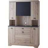 木目とスチールフレームがおしゃれな カップボード 食器棚 リビング 引き出し 棚 食卓 シンプル ナチュラル ラック キッチンボード OL-577