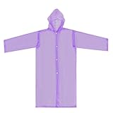 Perfk 非使い捨てレインコート　防水性　ポータブル　フード付き　7-12歳子供用　PVC　全4色 - 紫の