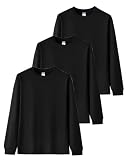 [SHOREKEEPER] 7.7オンス 長袖tシャツ メンズ 綿100% 肉厚生地 リブ袖口 1枚組 3枚組 ロングtシャツ 丸首 ゆったり ティーシャツ 無地 秋服 冬服 春服 (JP, アルファベット, 3XL, 純黒3色(ブラック × ブラック × ブラック))