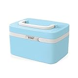 プリンセスストレージボックスwith Combination Lock for記念品メモリ秘密日記誕生日ギフト ブルー Plastic Coded Cute Cosmetic Train Case