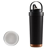 GARBAY セラミックタンブラー ストロー付き 500ml / 750ml 真空断熱タンブラー 大容量 陶器 保冷保温 ストローキャップ 蓋付き 直飲み マグボトル 水筒 タンブラー 持ち運び こぼれない 軽量 コーヒー 炭酸水 乳製品対応 車載ホルダー対応 (ブラック, 750ml)