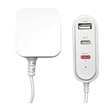 ラスタバナナ USB充電器 ACアダプター Type-C×2 USB A×1 延長 ケーブル一体型 直付け 1.2m ホワイト R12AC2CA20W01WH