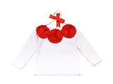 (マッドパイ)Mud Pie ベビー/キッズ シフォンロゼット ロングTシャツ カットソー 131253S Red Chiffon Rosette Ling Sleeve Top ホワイト×レッド S