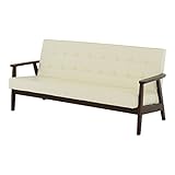 SATO セレノソファ 3人掛けクロス PVCホワイト 肘ダークブラウン