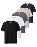 Sukinana 7.7oz tシャツ メンズ 半袖 綿100% 肉厚生地 3/5枚組 透けない 三本針 無地 ヘビーウェイト ティーシャツ 丸首 抗菌防臭 インナーシャツ 吸汗性 複数色選び (JP, アルファベット, XL, ビジネス5色(ブラック × ホワイト × ネイビー × ダークグレー × ライトカーキ))