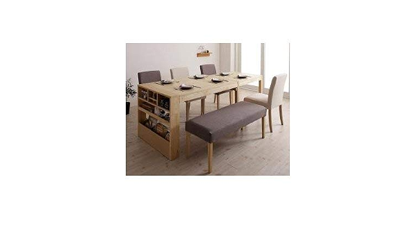 Amazon ダイニングセット スライド伸縮テーブルダイニング マージィプラス 6点セット テーブル チェア4脚 ベンチ1脚 シェルフタイプ W120 200 チェア ベンチ アイボリー4脚 グレー 500028119121547 ダイニングセット オンライン通販