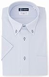 [アイシャツ] i-shirt 完全ノーアイロン ストレッチ 超速乾 スリムフィット 半袖 アイシャツ ワイシャツ メンズ サックス 半袖ボタンダウン ドビーストライプ M16221000981 L(首回り41cm)