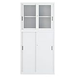 ≪セット商品≫ 【HCB-A432G-A434S-SET】 キャビネット 書庫 収納 完成品 A4サイズ対応 ガラス引戸書庫+スチール引戸書庫 戸棚 書棚 【オフィス家具市場オリジナル:日本製】 W880×D400×H1850 ホワイトグレ