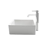 Kraus C-KCV-120-1007SN White Square Ceramic Sink and Ramus Faucet Satin Nickel [並行輸入品]