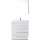 Virtu USA js-50530-gw-001 Bailey 30インチシングル洗面化粧台ホワイトPolymarbleとスクエアシンク上部をつや消しニッケル蛇口、ミラー、光沢ホワイト