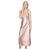 Vinmass 女性シルキーフルスリップセクシーランジェリーVネックネグリジェサテンロングスリップパジャマセクシーなナイトウェア スパゲッティストラップナイトガウン 淡いピンクがかったグレー, L