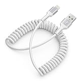 USB-A iPhone充電ケーブル コイル状 CarPlay対応 ＆ MFI認証 カールコード 2.4A 急速充電と高速データ転送 Haoano lightning コイルケーブル アイフォーン 車用 伸縮コード 高耐久 iPhone 14 Pro Max/14 Pro/14 Plus/14/13/12/11/SE/8/iPad Air/iPad Mini/iPod（ホワイト）