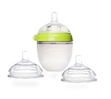 Comotomo Natural Feel Set - Single Pack Green 5 oz Baby Bottle, PLUS Extra Pack Slow Flow Nipples by