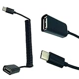 AKNPMHT ばねUSB Cケーブル、スパイラルコイル状USB 2.0（USB - A)メスto USB 3.1タイプC (Type-c)オスへコイルスプリングスパイラル データ同期&充電ケーブル (Black)