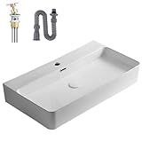 Tinse 洗面ボール 洗面ボウル 手洗い鉢 洗面台 洗面鉢 手洗い器 洗面器 手洗器 浴室洗面台用 おしゃれ 陶器製 スクエア 高級排水金具付き