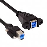 CYケーブル デュアル蝶ネジ USB 3.0 バックパネルマウント B オス-メス Bタイプ 延長 0.5m, U3-007-0.5M-HX