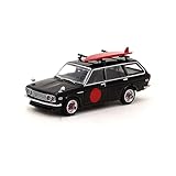 Generic Tarmac Works Datsun ブルーバード 510 ワゴン ブラック レッドグラフィック ルーフラックとサーフボード付き Global64シリーズ 1/64 ダイキャストモデルカー T64G-026-BK