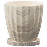 インテリアポット ウッディ ストライプ 13.5cm ホワイト 皿付 【6個入り】 ／植木鉢