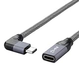 chenyang USB C延長ケーブル USB 3.1 Gen 2 Type C オス-メス 高速充電 データ転送 90度角度延長ナイロン編組ケーブル 0.2M