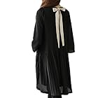 （Galette des Rois） b01bk4XL レディース ドレス 結婚式 お呼ばれ ワンピース ひざ丈 フォーマル リボン 黒 シフォン チュニック 七分丈 aライン マタニティ ラウンド 