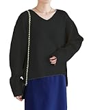 [神戸レタス] ニット セーター トップス レディース 洗えるニット ゆったり 体型カバー 長袖 無地 秋 冬 [C6301] M Vネック ブラック