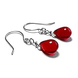 [happy new earrings] ピアス ガラス チェコガラス ティアドロップ レッド 金属アレルギー対応 チタン