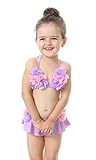HIMOE 水着 ベビー 女の子 ビキニ風 花付き キッズミズギ スイミング スクール水着 スイムウエア UVカット (Lサイズ(身長：85-95cm), パープル)