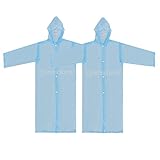 SONONIA 2枚セット　7-12歳　　キッズ　ポータブル　　非使い捨て　　防水　　フード付き　　レインコート　折り畳み式　　全2色 - 青