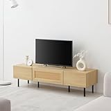 VENTOTA テレビボード 140cm幅 テレビ台 50型対応 脚付き TV台 木製 テレビスタンド 扉付き 収納 リビング 棚 木目調 ラタン調 北欧 モダン Rooma-T140 (ヘーゼルオーク)