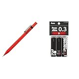 【セット買い】ぺんてる シャープペン スマッシュ 0.3mm レッド Q1003-B＆シャープ芯 ぺんてるアイン 0.3mm B 3個 XC283B-3P