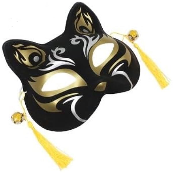 Amazon | [株式会社 山本人形] 猫の半面お面 黒金色 ブラックゴールド