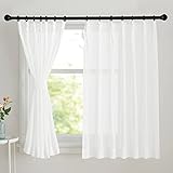 NICETOWN レースカーテン 麻風 タイプ-3 プライバシーカット ナチュラル系 目隠し UVカット リネン風 おしゃれ 無地 日焼け防止 お飾り 和室 小窓 軽い質感 ベッドルーム用 幅100cm 丈135cm ホワイト