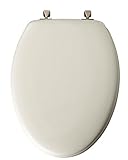 Mayfair 144BN 000 Molded Wood Toilet Seat with Brushed Nickel Hinges, Elongated, White by Bemis