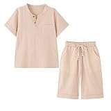 [POBIDOBY] 男の子 上下セット 綿100% キッズ 半袖 夏 ルームウェア 超薄型 Khaki 160