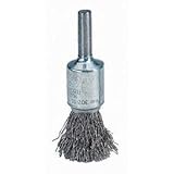 Weiler Wire End Brush, Solid End, Round Shank, Stainless Steel 302, Crimped Wire, 1" Diameter, 0.02"
