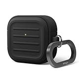 【elago】 AirPods 4 対応 ケース 耐衝撃 落下防止 カラビナ 付 シリコン カバー ワイヤレス充電 MagSafe 対応 [ AirPods4 エアポッツ 4 第4世代 対応 ] ARMOR CASE ブラック