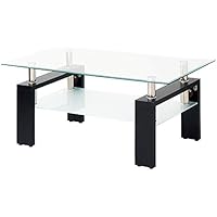 オーエスジェイ(OSJ)ガラステーブル コーヒーテーブル 幅88cm 強化ガラス天板(クリアグラス+ブラック脚)