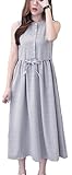 [エヘウ] マタニティ マキシ丈 ワンピース 授乳服 レディース ノースリーブ (グレー, L)