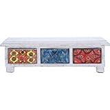 ラビミニチェスト【3マス】 セラミック/木製(チーク材) 幅38.5cm×奥行9.5cm ホワイト（白） (インテリア家具)【代引不可】