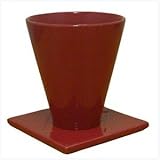 【4個入】インテリアポット(植木鉢/プランター) マグ ラウンド型/16cm 穴有/受皿付 レッド(赤) 〔ガーデニング用品/園芸〕