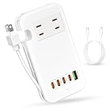 素直な虹 電源タップ USB-C コンセント PD 65W Type-C 【4つUSB-C ポート・USB-A ポート・２つACコンセント・PSE認証済・ケーブル収納式】急速充電 USB C-C 65Wケーブル付き 電源ケーブル30cm AC1400W出力 ノートＰＣ MacBook/iPad/iPhone Xperia/Galaxy/Androidなどに対応